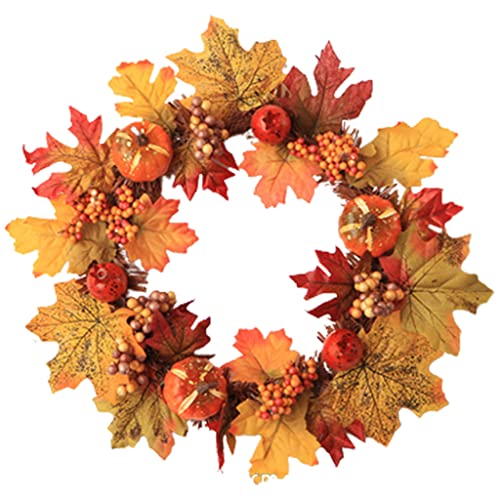 Artificial Fall Wreath Halloween Wreaths for Front Door Fall Berry Wreath Decorated with Pine Cones Pumpkin Maple Leaves Door Decor Outdoor