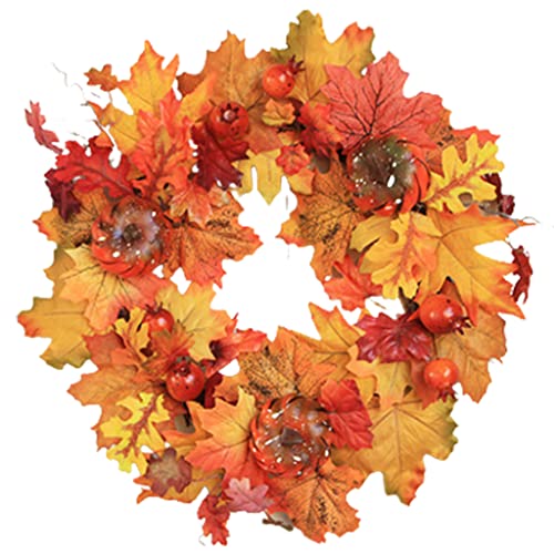 Artificial Fall Wreath Halloween Wreaths for Front Door Fall Berry Wreath Decorated with Pine Cones Pumpkin Maple Leaves Door Decor Outdoor