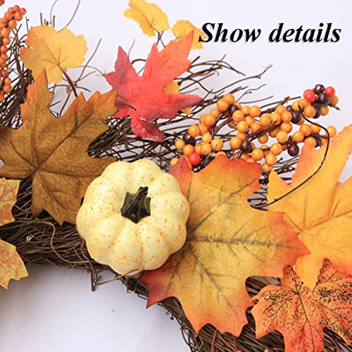 Artificial Fall Wreath Halloween Wreaths for Front Door Fall Berry Wreath Decorated with Pine Cones Pumpkin Maple Leaves Door Decor Outdoor