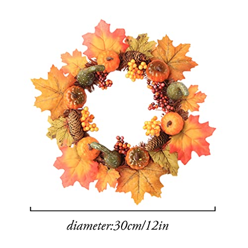 Artificial Fall Wreath Halloween Wreaths for Front Door Fall Berry Wreath Decorated with Pine Cones Pumpkin Maple Leaves Door Decor Outdoor