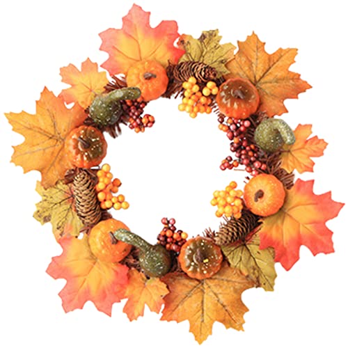 Artificial Fall Wreath Halloween Wreaths for Front Door Fall Berry Wreath Decorated with Pine Cones Pumpkin Maple Leaves Door Decor Outdoor