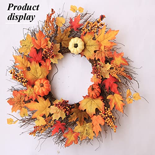 Artificial Fall Wreath Halloween Wreaths for Front Door Fall Berry Wreath Decorated with Pine Cones Pumpkin Maple Leaves Door Decor Outdoor