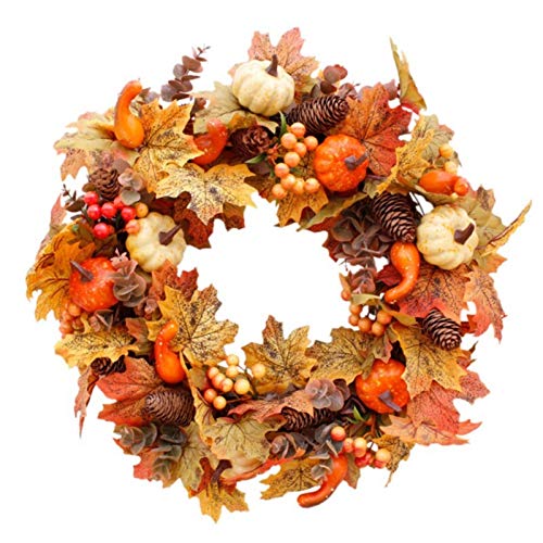 Christmas Wreath 50cm Artificial Pumpkin Wreath Autumn Harvest Maple Leaf Front Door Garland Thanksgiving Decoration Halloween Party Supplies Christmas Wreath (Color : A)