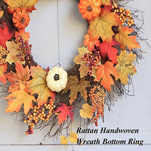 Artificial Fall Wreath Halloween Wreaths for Front Door Fall Berry Wreath Decorated with Pine Cones Pumpkin Maple Leaves Door Decor Outdoor