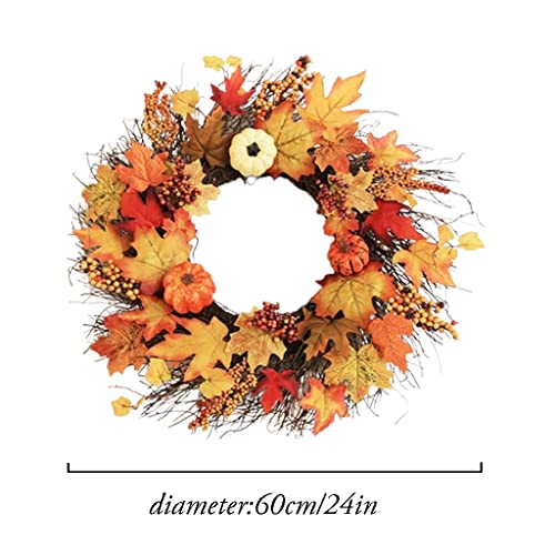 Artificial Fall Wreath Halloween Wreaths for Front Door Fall Berry Wreath Decorated with Pine Cones Pumpkin Maple Leaves Door Decor Outdoor