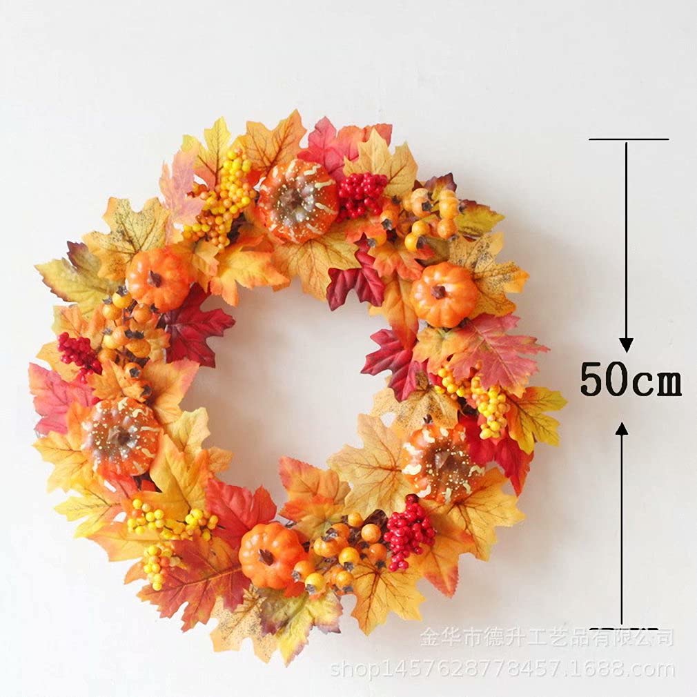 Fall Wreath Indoor and Outdoor 18 Inch Artifical Maple Pumpkin Sun Circle Wreath for Farmhouse Front Door Wall Halloween Decor, B