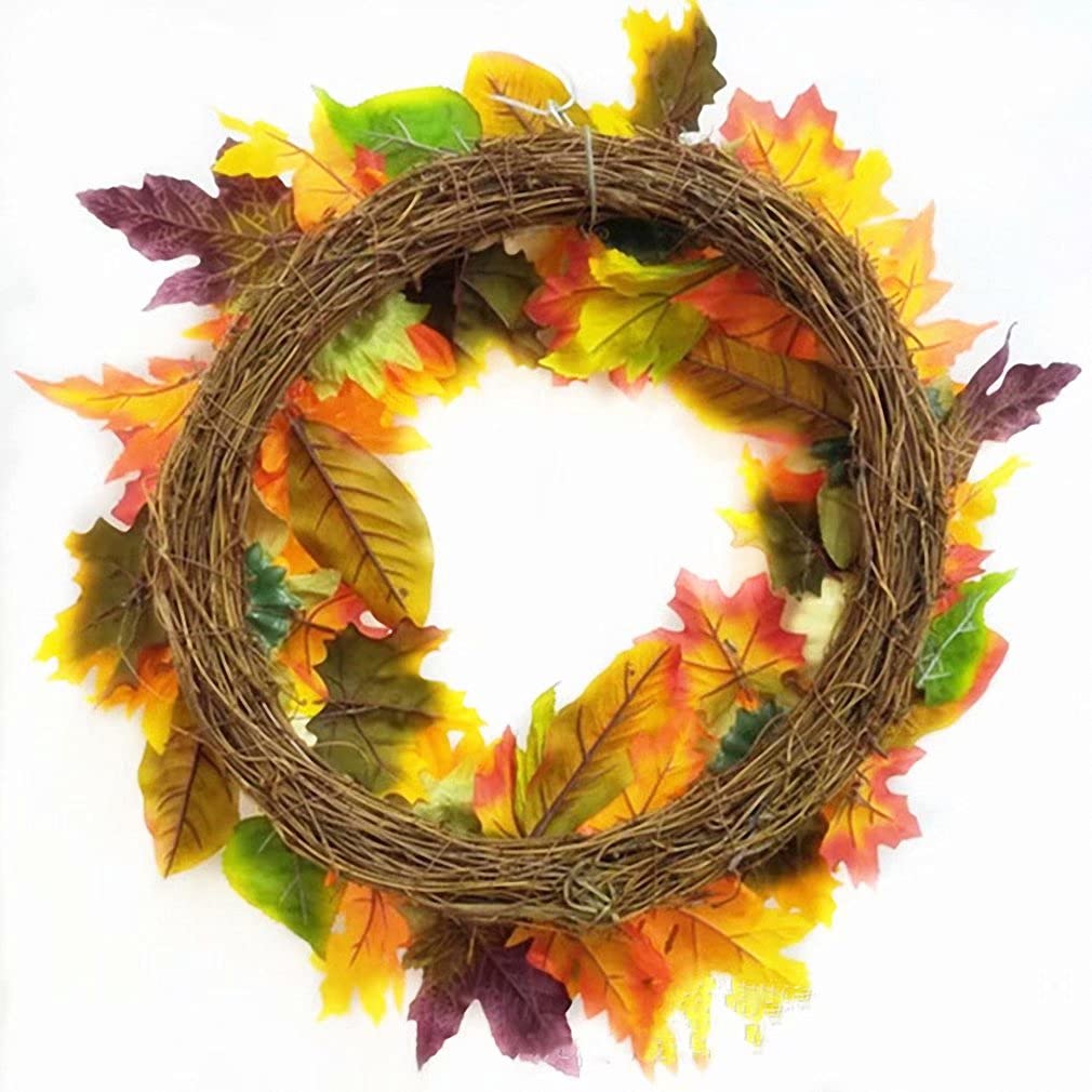 Fall Wreath Indoor and Outdoor 18 Inch Artifical Maple Pumpkin Sun Circle Wreath for Farmhouse Front Door Wall Halloween Decor, B