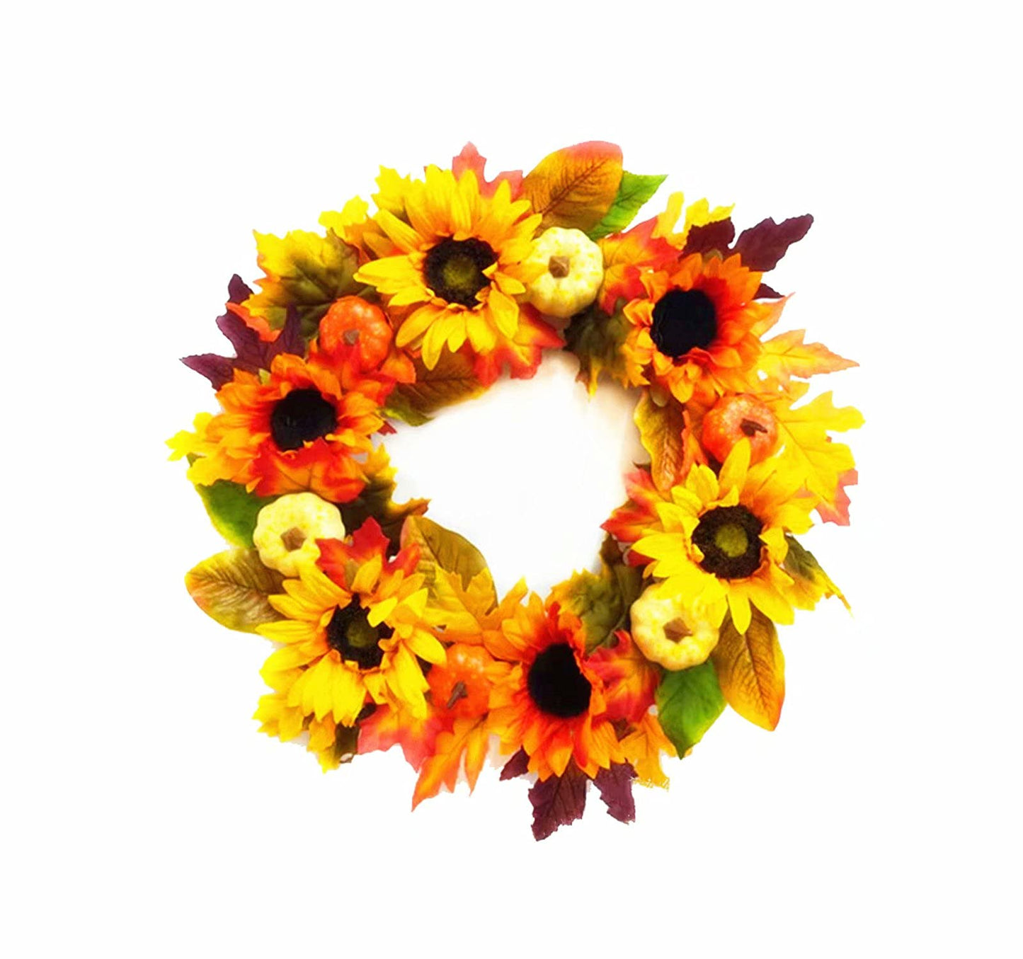 Fall Wreath Indoor and Outdoor 18 Inch Artifical Maple Pumpkin Sun Circle Wreath for Farmhouse Front Door Wall Halloween Decor, B