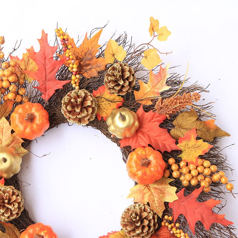 24" Fall Wreath, Autumn Harvest Wreath, Pumpkins Pine Cone Thanksgiving Wreath for Front Door Porch Decor Outdoor Home Decorations