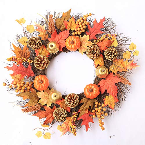 24" Fall Wreath, Autumn Harvest Wreath, Pumpkins Pine Cone Thanksgiving Wreath for Front Door Porch Decor Outdoor Home Decorations