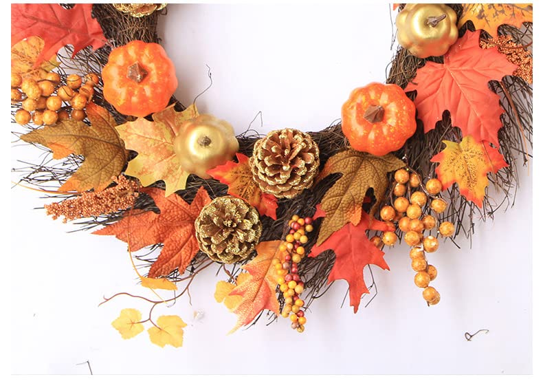 24" Fall Wreath, Autumn Harvest Wreath, Pumpkins Pine Cone Thanksgiving Wreath for Front Door Porch Decor Outdoor Home Decorations