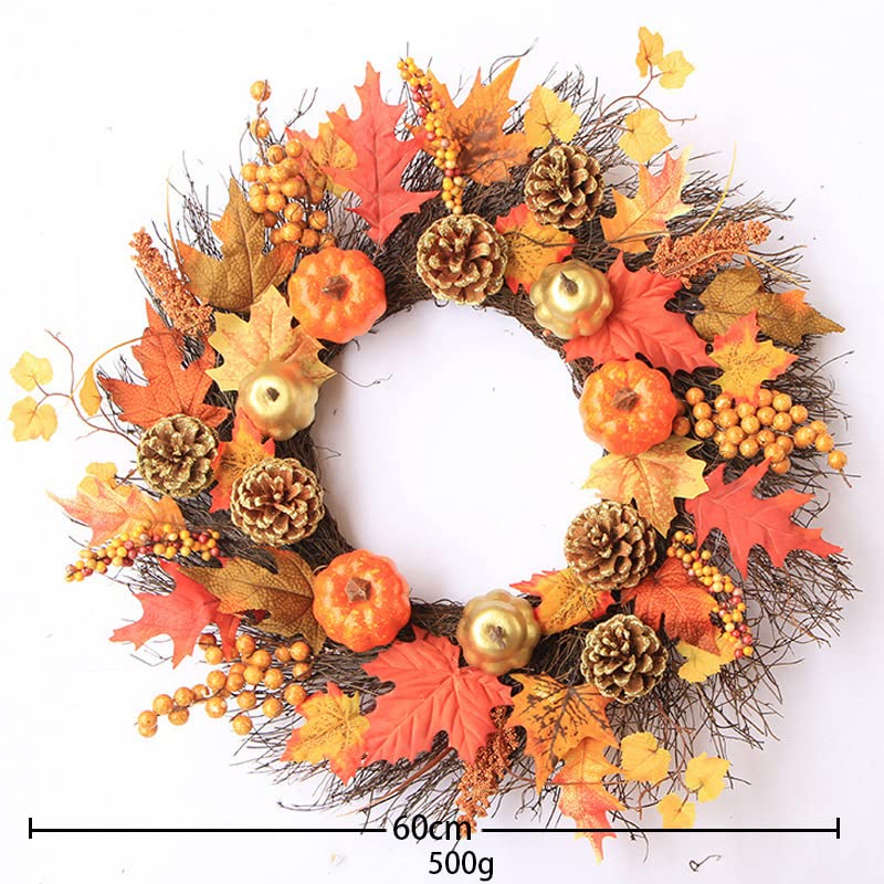 24" Fall Wreath, Autumn Harvest Wreath, Pumpkins Pine Cone Thanksgiving Wreath for Front Door Porch Decor Outdoor Home Decorations