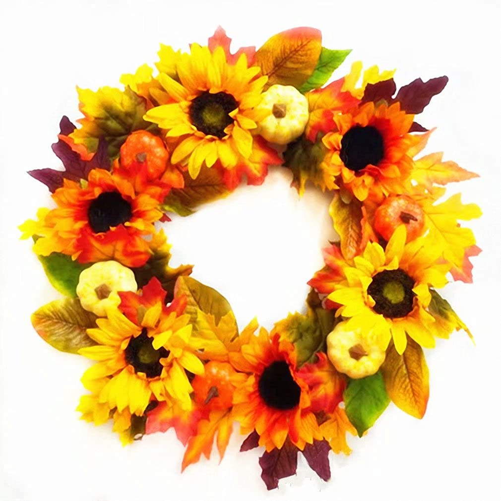 Fall Wreath Indoor and Outdoor 18 Inch Artifical Maple Pumpkin Sun Circle Wreath for Farmhouse Front Door Wall Halloween Decor, B