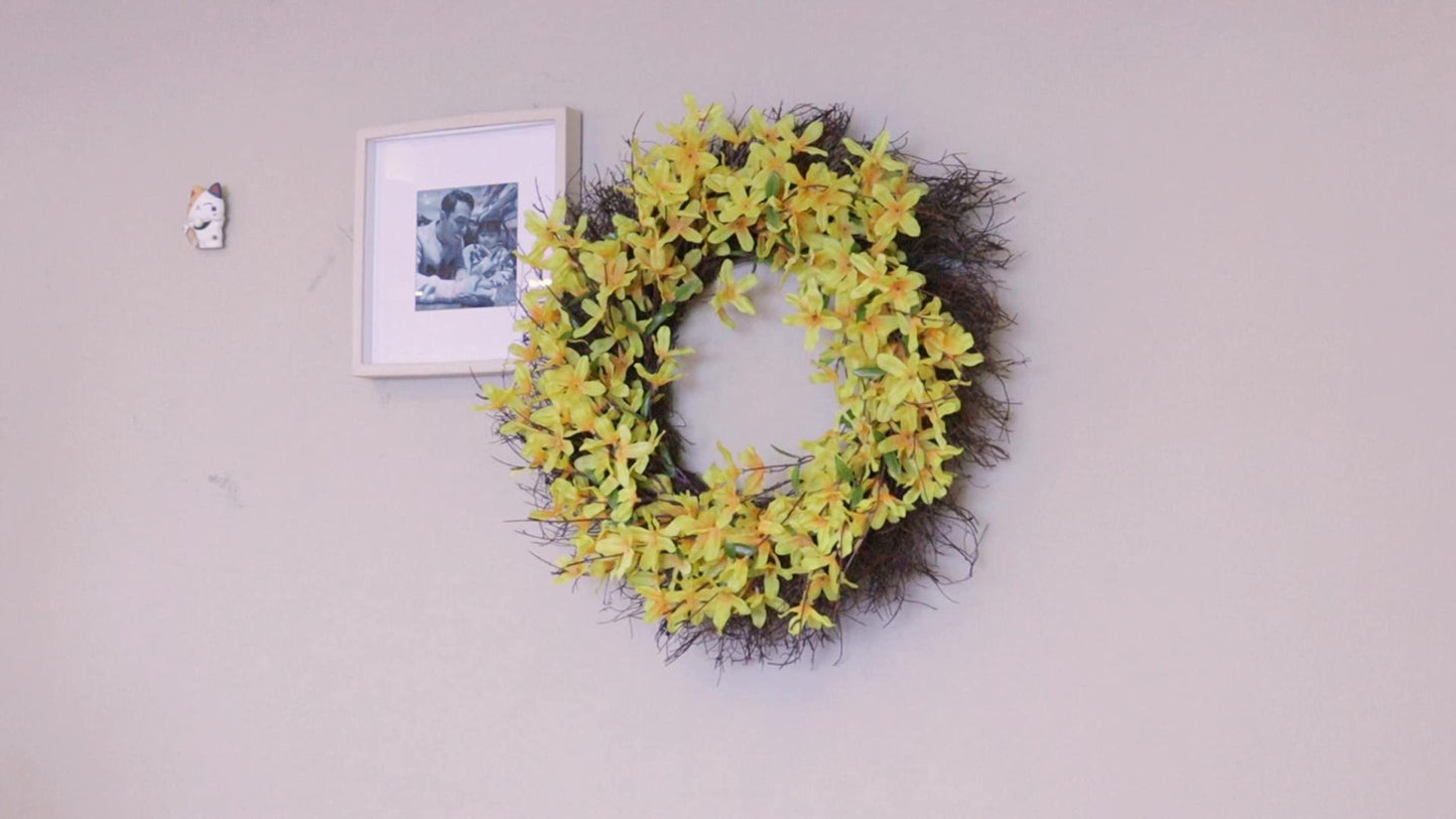 22" Fall Wreath for Front Door, Autumn Artificial Wreath with Pumpkin, Sunflowers, Maple Leaves, Berries, Ideal for Halloween Thanksgiving Home Decoration