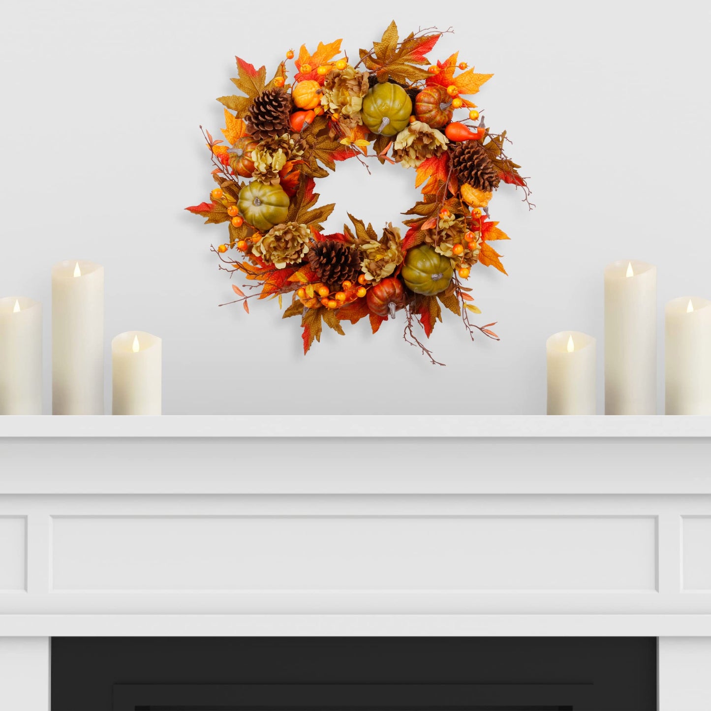 22" Fall Wreath for Front Door, Autumn Artificial Wreath with Pumpkin, Sunflowers, Maple Leaves, Berries, Ideal for Halloween Thanksgiving Home Decoration