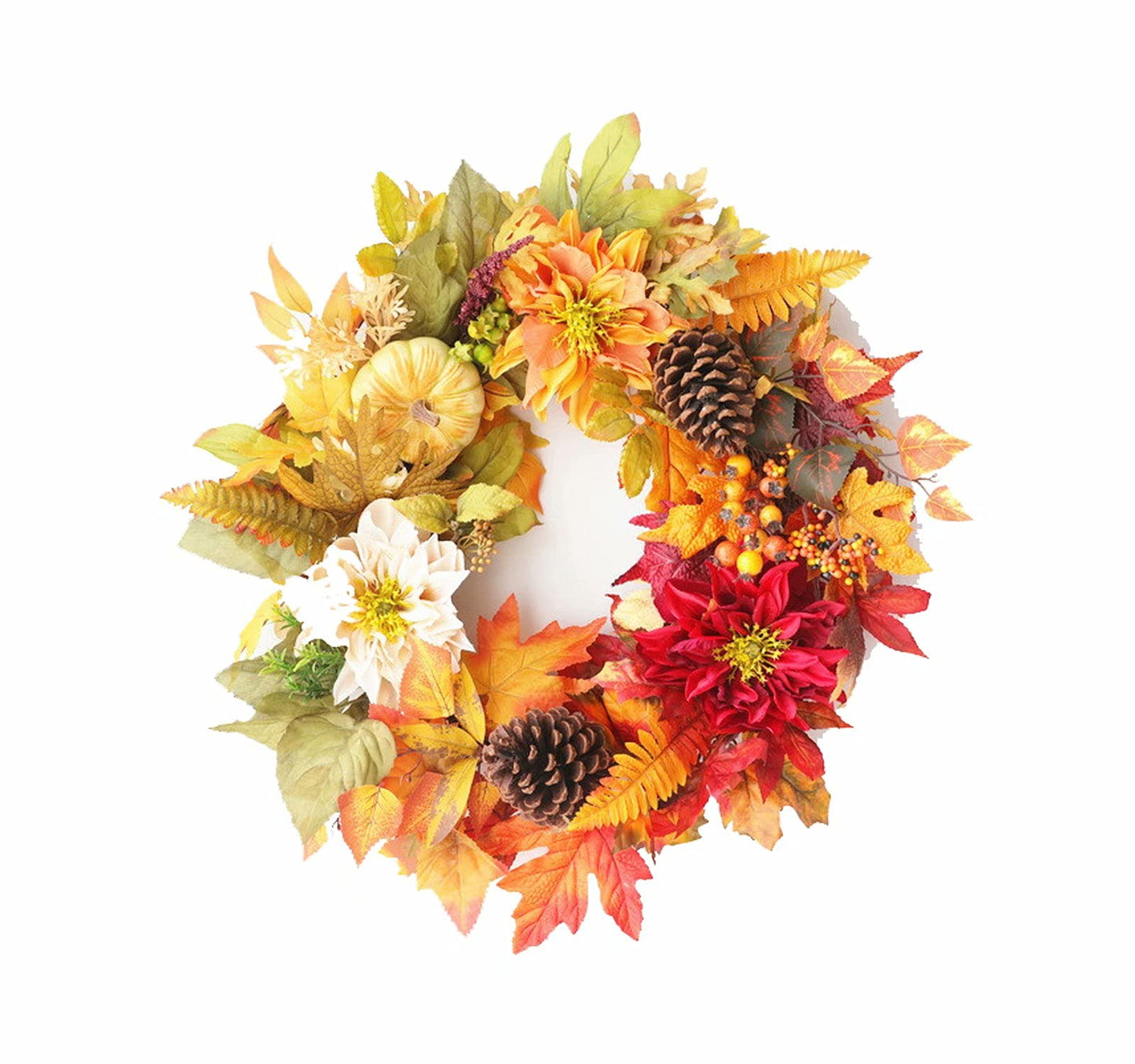 Fall Wreath Indoor and Outdoor 18 Inch Artifical Maple Pumpkin Sun Circle Wreath for Farmhouse Front Door Wall Halloween Decor, B