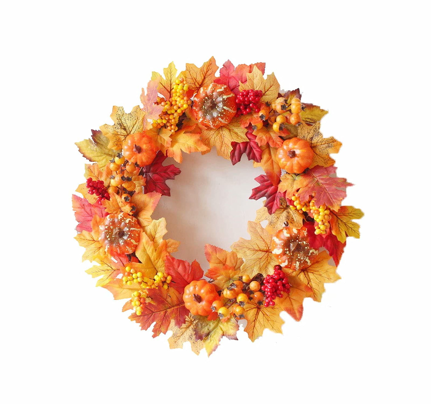 Fall Wreath Indoor and Outdoor 18 Inch Artifical Maple Pumpkin Sun Circle Wreath for Farmhouse Front Door Wall Halloween Decor, B