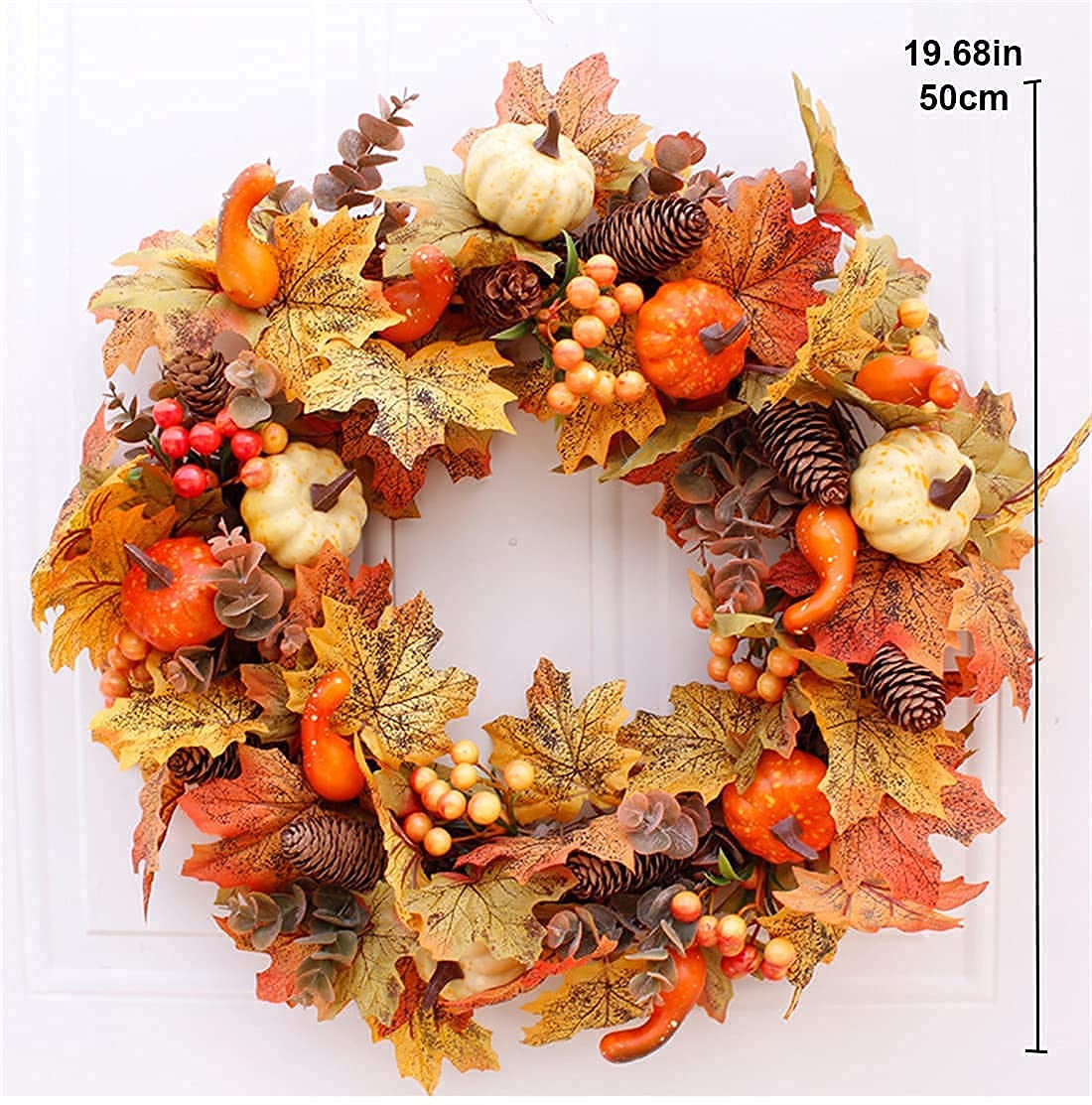 Christmas Fall Wreath for Front Door, Wreath with Apple, Gold Wheat Ears Circle Garland Autumn Wreath for Front Door Wedding Wall Home Thanksgiving Decor