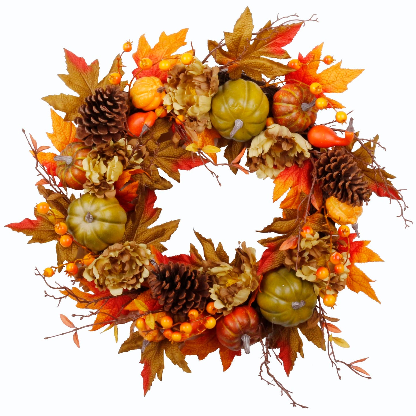 22" Fall Wreath for Front Door, Autumn Artificial Wreath with Pumpkin, Sunflowers, Maple Leaves, Berries, Ideal for Halloween Thanksgiving Home Decoration